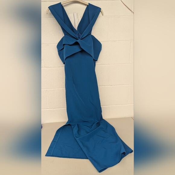 Rtr Sachin & Babi Bacall Gown sz14 eggshell blue off shoulder long dress solid - Picture 3 of 10